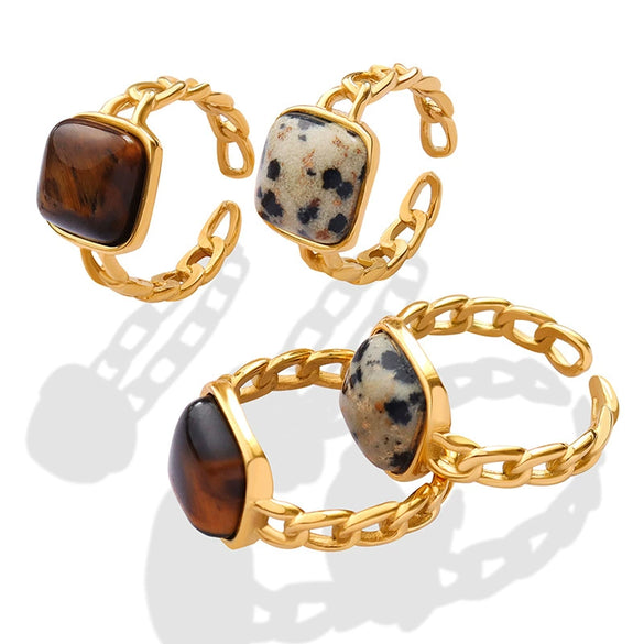 Ring 316L Stainless Steel Geometric Retro Natural Stone Tiger Eye Stone Inlay Electroplating Unisex High Quality Accessories