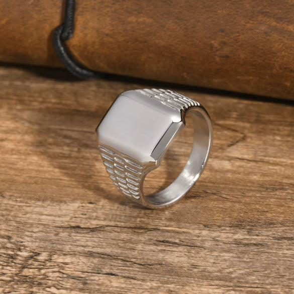 Ring Titanium Steel Geometric Square Electroplating Men's Fashion