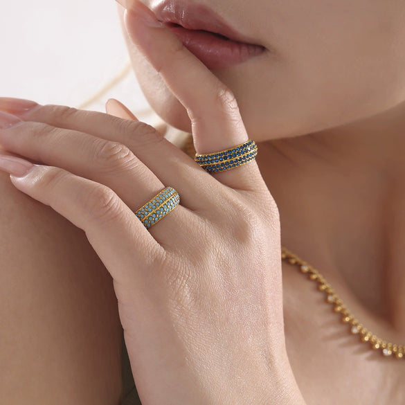Ring Titanium Steel Geometric Style 5A Zircon Inlaid Electroplating