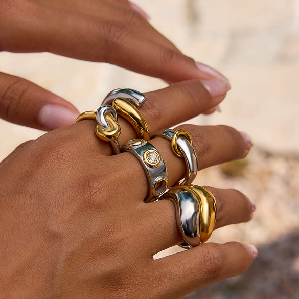 Ring Titanium Steel Geometric Style Electroplating Jewelry For Women