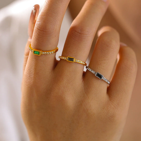 Ring Titanium Steel Glass Geometric Electroplated Women's
