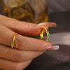 Ring 316L Stainless Steel Glass Geometric Electroplated Women's