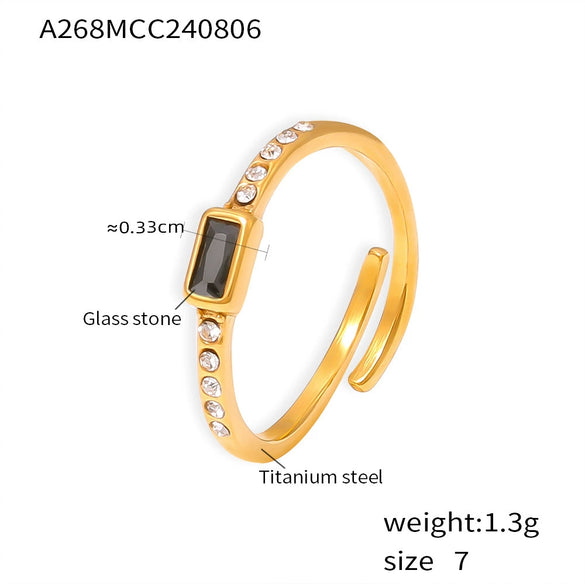 Ring 316L Stainless Steel Glass Geometric Electroplated Women's