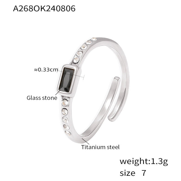 Ring 316L Stainless Steel Glass Geometric Electroplated Women's