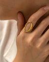 Ring Titanium Steel Hollow Oval Hammered Geometric Electroplated