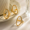 Ring Titanium Steel Hollow Oval Hammered Geometric Electroplated