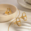 Ring Titanium Steel Hollow Oval Hammered Geometric Electroplated