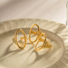 Ring Titanium Steel Hollow Oval Hammered Geometric Electroplated