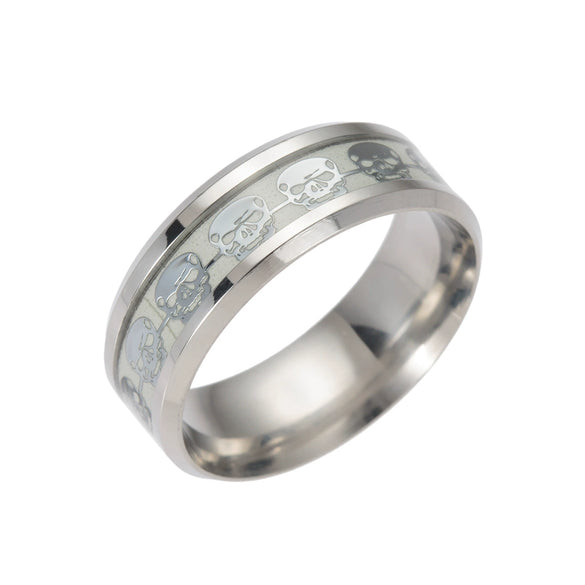 Ring Titanium Steel Luminous Skull Dripping Oil Style With Letters Numbers Text For Unisex