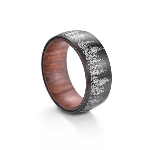 Ring Titanium Steel Pear Wood Inner Ring Timberwolf Pattern Laser Process Unisex Original Design