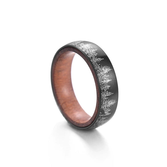 Ring Titanium Steel Pear Wood Inner Ring Timberwolf Pattern Laser Process Unisex Original Design