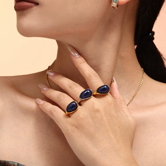 Ring 316L Stainless Steel Pine Resin Drop Shape Pvd Electroplated Light Luxury Elegant Women's