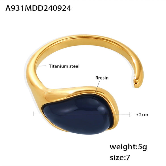 Ring 316L Stainless Steel Pine Resin Drop Shape Pvd Electroplated Light Luxury Elegant Women's