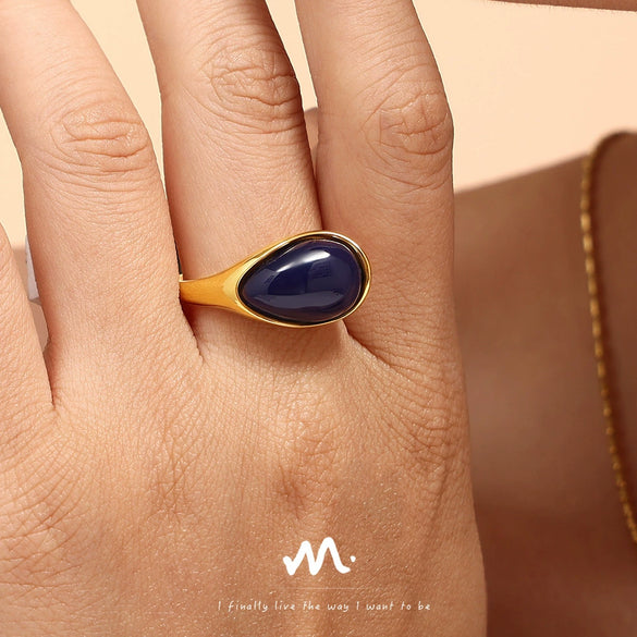 Ring 316L Stainless Steel Pine Resin Drop Shape Pvd Electroplated Light Luxury Elegant Women's