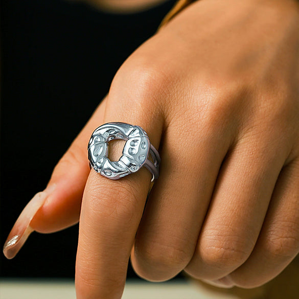 Ring Titanium Steel Retro Minimalist Geometric Hollow Open Finger 18K Pvd Electroplated