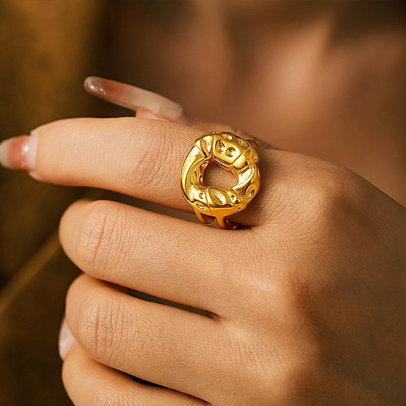 Ring Titanium Steel Retro Minimalist Geometric Hollow Open Finger 18K Pvd Electroplated