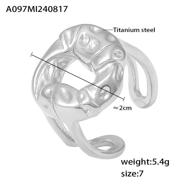 Ring Titanium Steel Retro Minimalist Geometric Hollow Open Finger 18K Pvd Electroplated