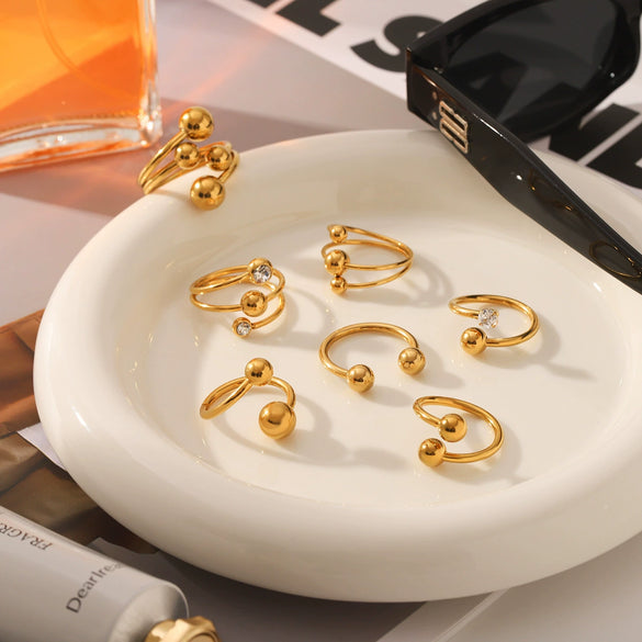 Ring Titanium Steel Stainless Steel Diamond Geometric Spherical Open Electroplating Diamond Vacuum Plating Ins Style