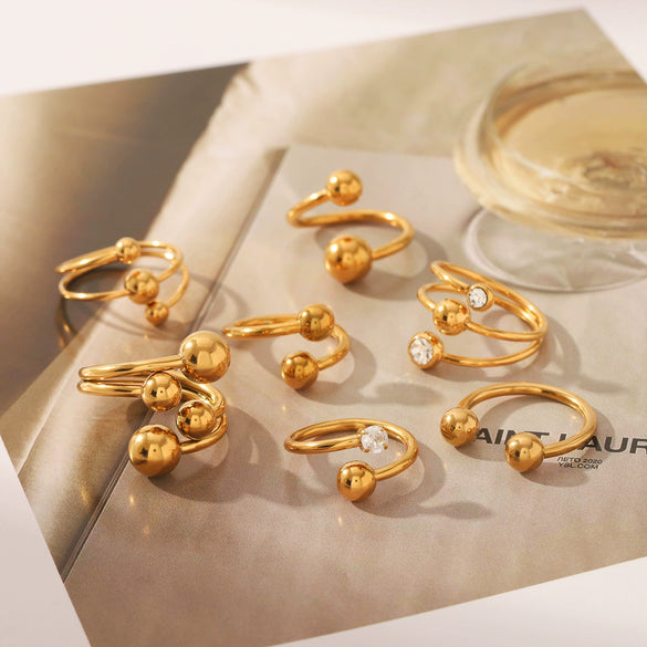 Ring Titanium Steel Stainless Steel Diamond Geometric Spherical Open Electroplating Diamond Vacuum Plating Ins Style