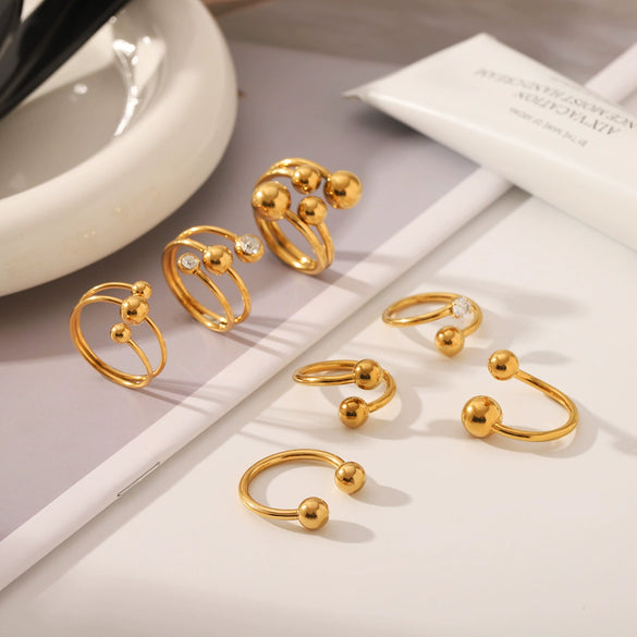 Ring Titanium Steel Stainless Steel Diamond Geometric Spherical Open Electroplating Diamond Vacuum Plating Ins Style