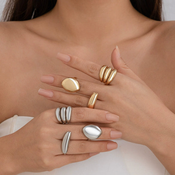 Ring Zinc Alloy Geometric Arc Electroplating For Women