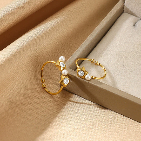 Rings Stainless Steel Imitation Pearl Star Shaped Light Luxury Style Electroplated