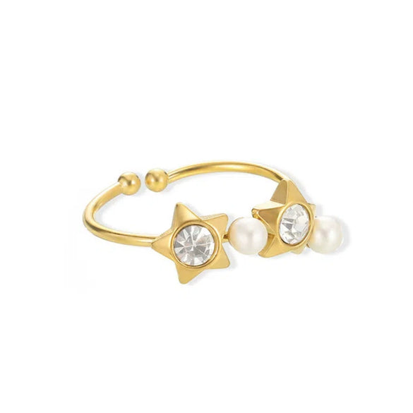 Rings Stainless Steel Imitation Pearl Star Shaped Light Luxury Style Electroplated