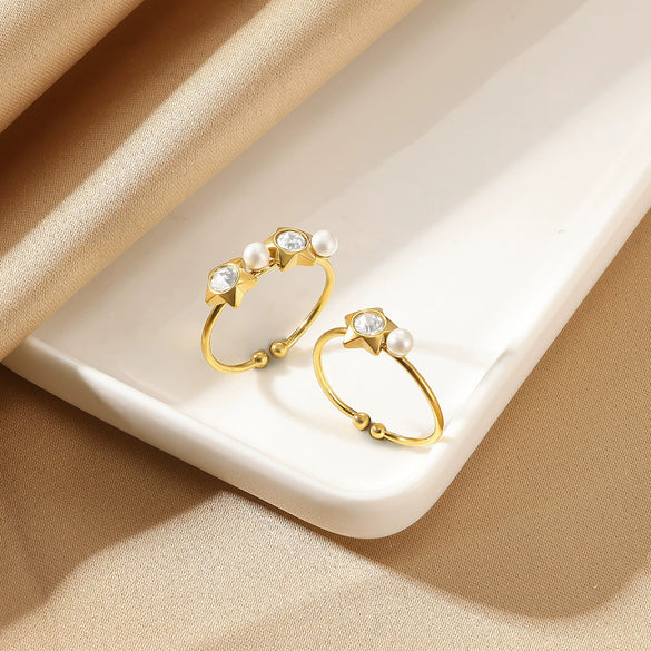 Rings Stainless Steel Imitation Pearl Star Shaped Light Luxury Style Electroplated