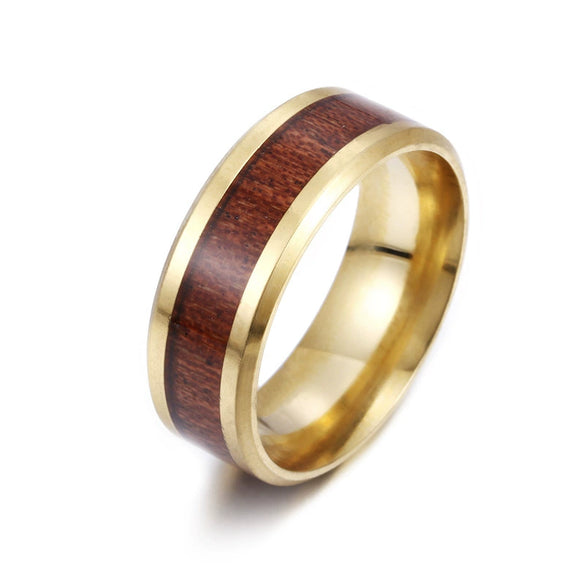 Rings Stainless Steel Inlaid Teak Titanium Steel Geometric Dripping Oil Unisex