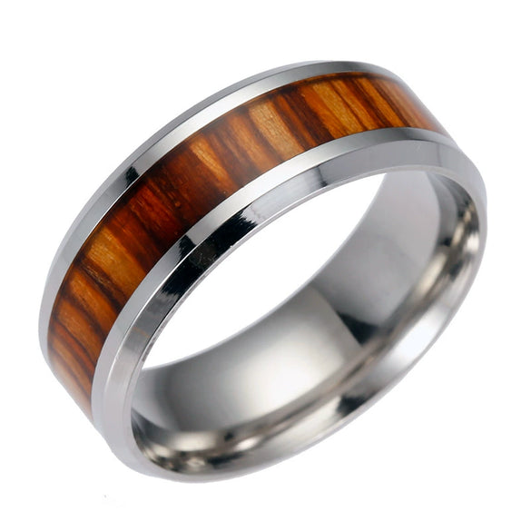 Rings Stainless Steel Inlaid Teak Titanium Steel Geometric Dripping Oil Unisex