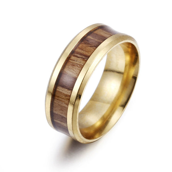 Rings Stainless Steel Inlaid Teak Titanium Steel Geometric Dripping Oil Unisex