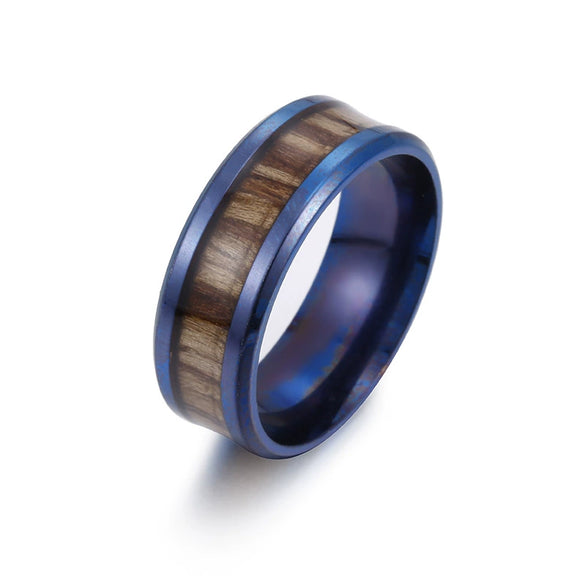 Rings Stainless Steel Inlaid Teak Titanium Steel Geometric Dripping Oil Unisex