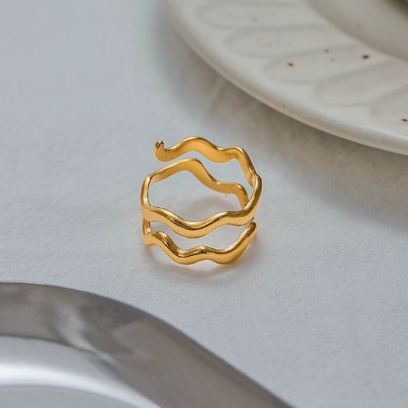 Rings Titanium Steel Wave Design Electroplated Highend Women's Jewelry