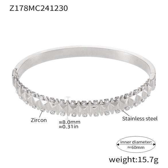 Riveted Stainless Steel Zircon Bracelet With Geometric Style Electroplated 18K Gold Handmade And Polished