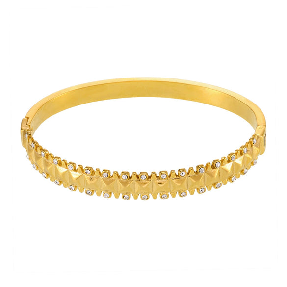 Riveted Stainless Steel Zircon Bracelet With Geometric Style Electroplated 18K Gold Handmade And Polished