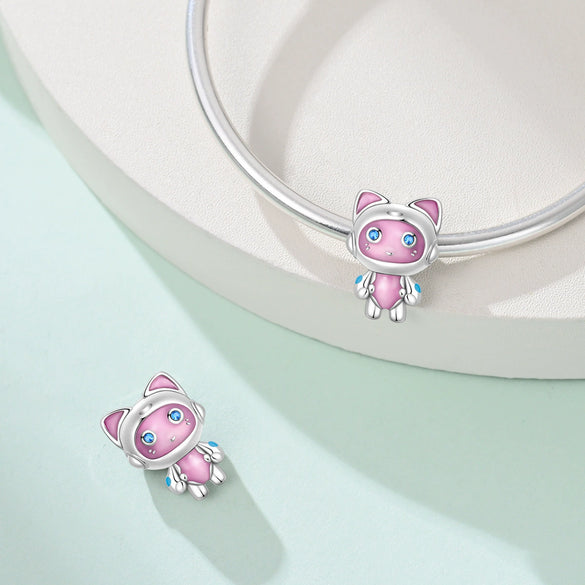 Robot Charm Pendant Bead Bracelet Piece Copper Silver Plated Dripping Oil Design