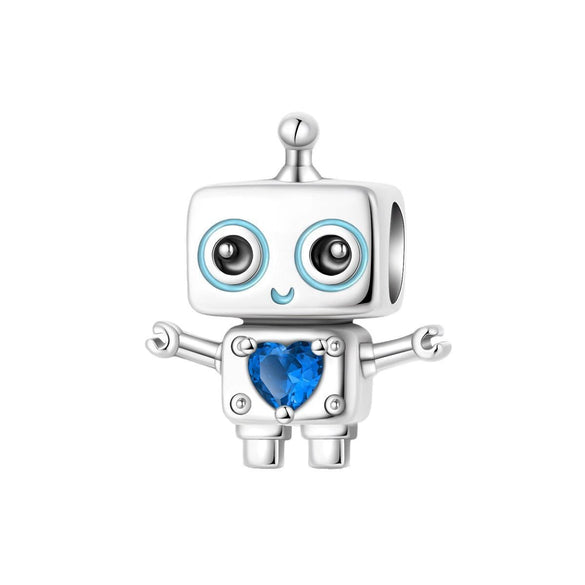 Robot Charm Pendant Bead Bracelet Piece Copper Silver Plated Dripping Oil Design
