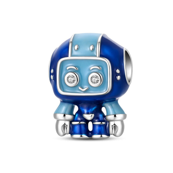 Robot Charm Pendant Bead Bracelet Piece Copper Silver Plated Dripping Oil Design
