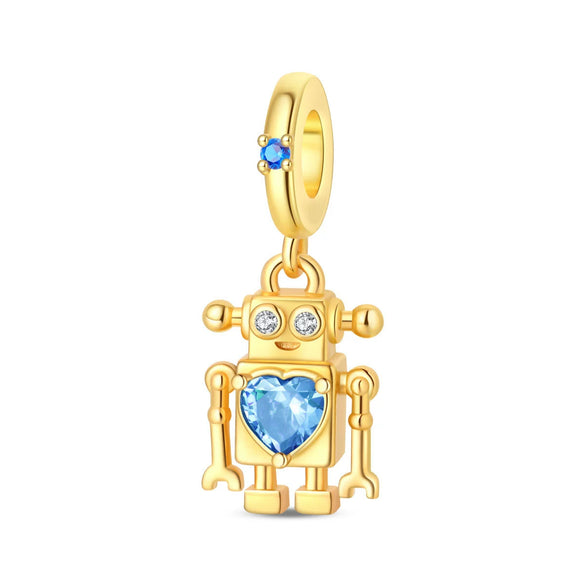Robot Charm Pendant Bead Bracelet Piece Copper Silver Plated Dripping Oil Design