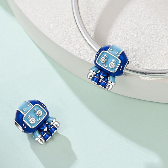 Robot Charm Pendant Bead Bracelet Piece Copper Silver Plated Dripping Oil Design
