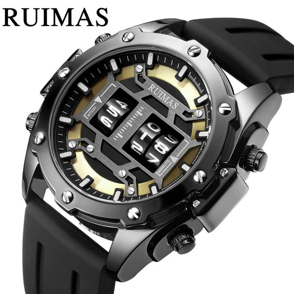 Roller Sports Watch Men's Fashion Waterproof Quartz Watch Alloy Case Silicone Strap Round Dial