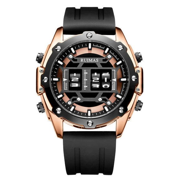 Roller Sports Watch Men's Fashion Waterproof Quartz Watch Alloy Case Silicone Strap Round Dial