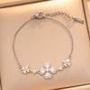 Romantic Double Flower Titanium Steel Ring Bracelet And Necklace Jewelry Set With Rose Gold Plated Copper Accents For Women