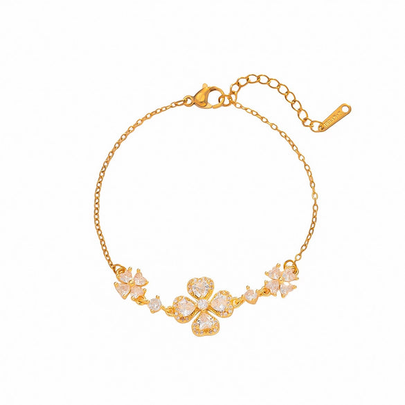 Romantic Double Flower Titanium Steel Ring Bracelet And Necklace Jewelry Set With Rose Gold Plated Copper Accents For Women