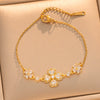 Romantic Double Flower Titanium Steel Ring Bracelet And Necklace Jewelry Set With Rose Gold Plated Copper Accents For Women
