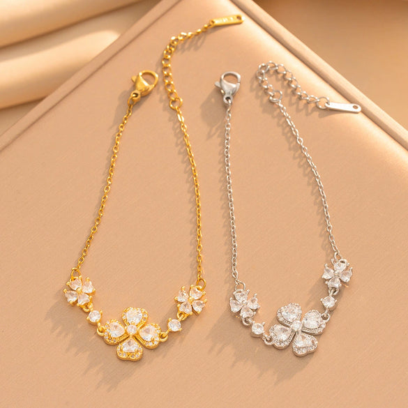 Romantic Double Flower Titanium Steel Ring Bracelet And Necklace Jewelry Set With Rose Gold Plated Copper Accents For Women