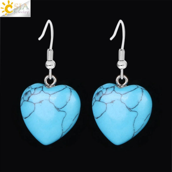 Romantic Heart Shaped Natural Stone And Copper Fish Hook Earrings Minimalist Semi Precious Crystal Earrings