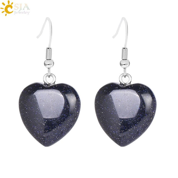 Romantic Heart Shaped Natural Stone And Copper Fish Hook Earrings Minimalist Semi Precious Crystal Earrings