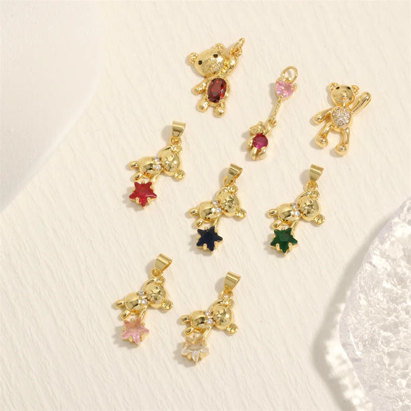 Romantic Simple Style Pentagram Bear Heart Shape Copper Plating Inlay Zircon 18k Gold Plated Charms