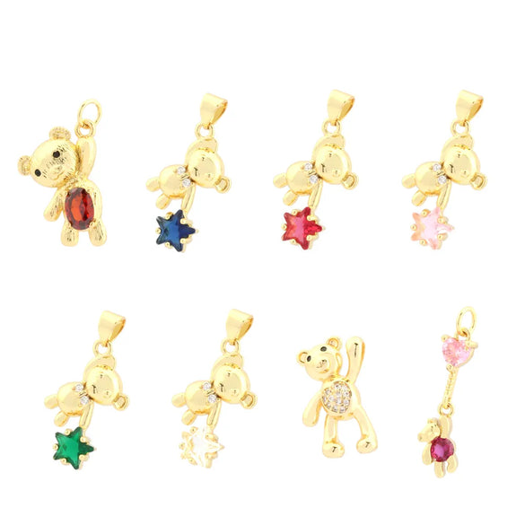 Romantic Simple Style Pentagram Bear Heart Shape Copper Plating Inlay Zircon 18k Gold Plated Charms